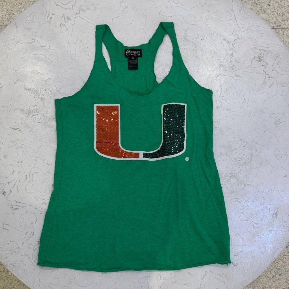 GAMEDAY COUTURE University of Miami Hurricanes Green Tank Top Sequin S